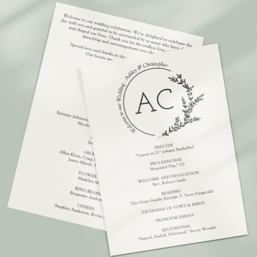 Modern minimalistisch gebladerte Lijst zacht wit b Programmakaart