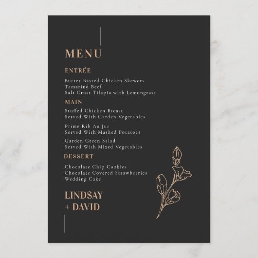 Modern minimalistisch gebladerte zwart menu Kaart (Voorkant)