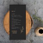 Modern minimalistisch gebladerte zwart menu Kaart<br><div class="desc">Nodig gasten uit voor uw bruiloft met deze eenvoudige en moderne aanpasbare menukaart, die een schoon lettertype op houtskoolachtergrond heeft. Deze uitnodiging is perfect voor elk seizoen. Voor meer geavanceerde aanpassingen van dit ontwerp, bijvoorbeeld het wijzigen van de lay-out, het lettertype of de tekstgrootte, klikt u op de knop "AANPASSEN"...</div>