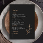 Modern minimalistisch gebladerte zwart menu Kaart<br><div class="desc">Nodig gasten uit voor uw bruiloft met deze eenvoudige en moderne aanpasbare menukaart, die een schoon lettertype op houtskoolachtergrond heeft. Deze uitnodiging is perfect voor elk seizoen. Voor meer geavanceerde aanpassingen van dit ontwerp, bijvoorbeeld het wijzigen van de lay-out, het lettertype of de tekstgrootte, klikt u op de knop "AANPASSEN"...</div>