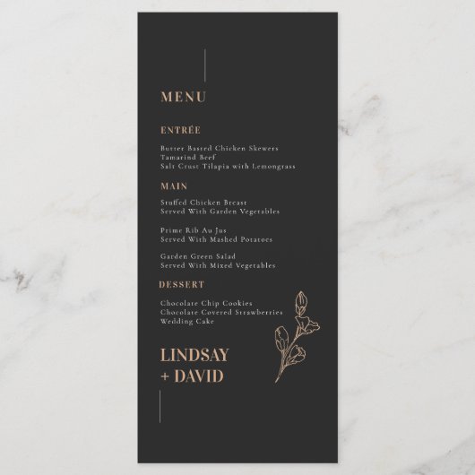 Modern minimalistisch gebladerte zwart menu Kaart (Voorkant)