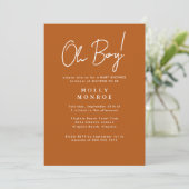 Modern minimalistisch gebrand Oranje script Baby s Kaart (Staand voorkant)
