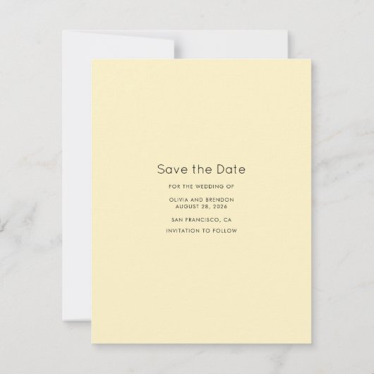 Modern minimalistisch geel Bewaar de datumfoto Save The Date (Achterkant)