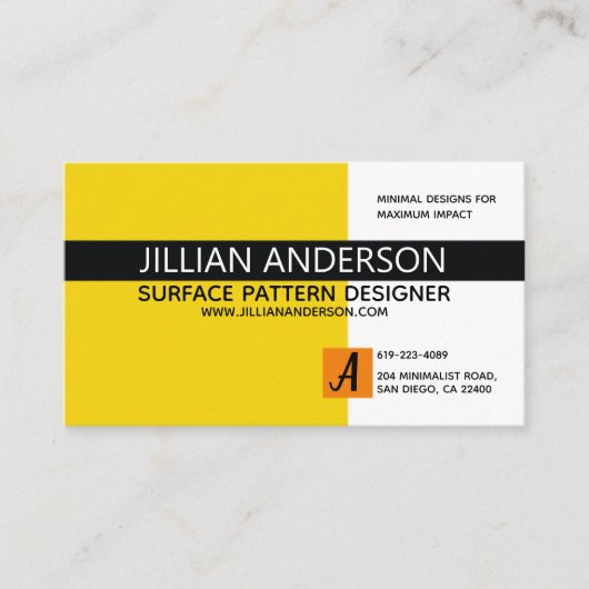 Modern minimalistisch geel en zwart visitekaartje (Voorkant)