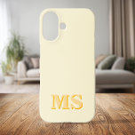 Modern minimalistisch geel Initiaal monogram iPhone 16 Hoesje<br><div class="desc">Creëer uw eigen gepersonaliseerde iPhone Case met aangepaste initiaal naam in de moderne minimalistische typografie. Verkrijgbaar in verschillende kleuren en stijlen.</div>