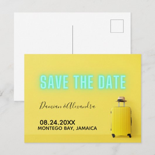 Modern minimalistisch geel neon sparen de Datum Briefkaart (Voorkant / Achterkant)