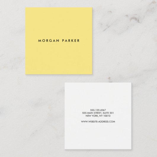 Modern minimalistisch geel vierkant vierkante visitekaartje (Voorkant / Achterkant)