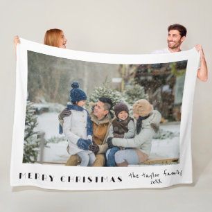 Modern Minimalistisch Gelukkig Kerstmis Foto Fleece Deken