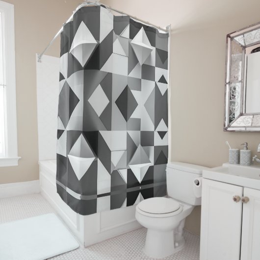 Modern minimalistisch geometrisch patroon zwart, w douchegordijn (In situ)