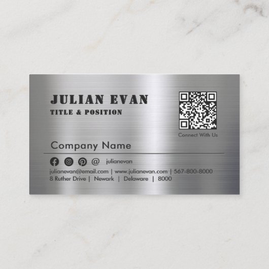 Modern minimalistisch glanzend geborsteld metaal visitekaartje (Achterkant)