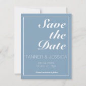 Modern minimalistisch gletsjer blauw en wit save the date (Voorkant)