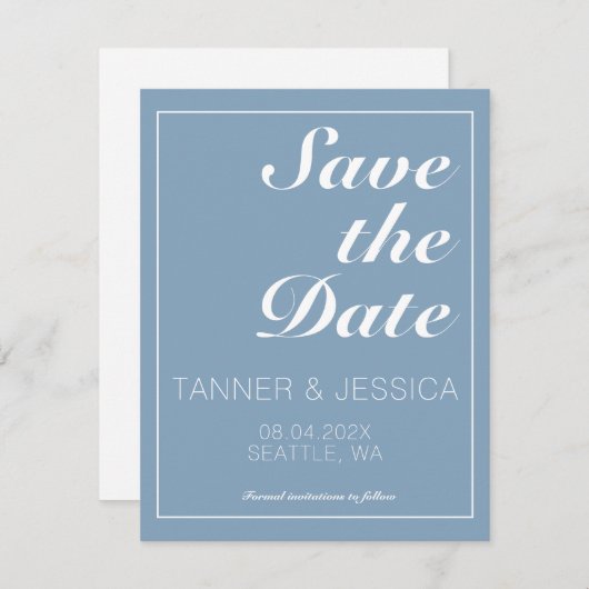Modern minimalistisch gletsjer blauw en wit save the date (Voorkant / Achterkant)