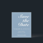 Modern minimalistisch gletsjer blauw en wit save the date<br><div class="desc">,  moderne,  minimalistische en trendy Save the Date design features glacier Lake blue background with white klantable text bloks in modern fonts</div>