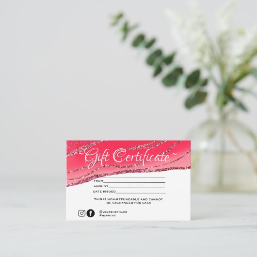 Modern minimalistisch glitter Gift certificate Visitekaartje (Staand voorkant)