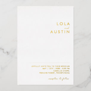 Modern minimalistisch Gold Casual Wedding Real Folie Uitnodiging