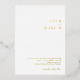 Modern minimalistisch | Gold Casual Wedding Real Folie Uitnodiging