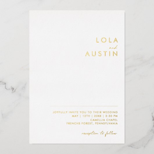 Modern minimalistisch | Gold Casual Wedding Real Folie Uitnodiging (Voorkant)