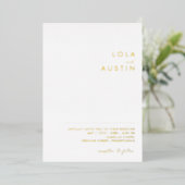 Modern minimalistisch | Gold Casual Wedding Real Folie Uitnodiging (Staand Voorkant)