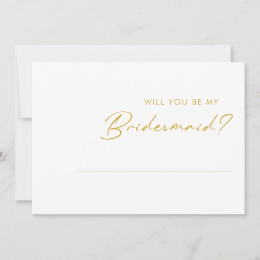Modern minimalistisch Gold Font Bridesmaid-voorste Kaart (Voorkant)