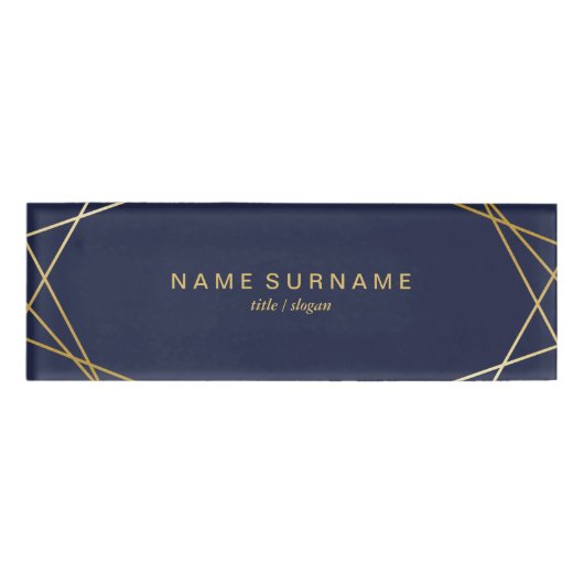 Modern minimalistisch Gold Geometric Midnight Blue Naambadge (Voorkant)