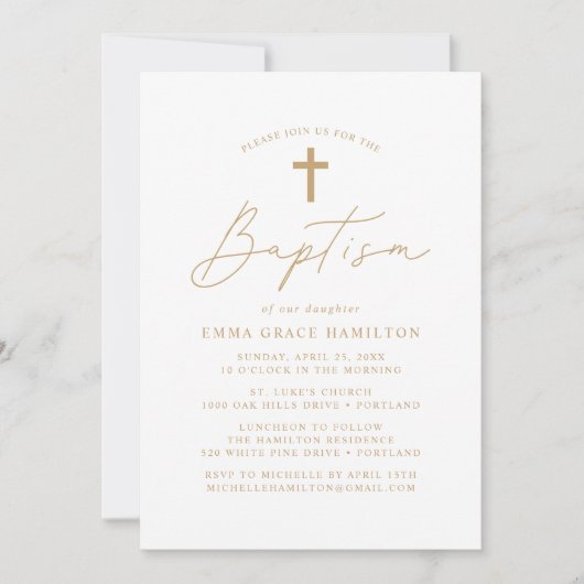 Modern minimalistisch Gold Script Baptisme Kaart (Voorkant)