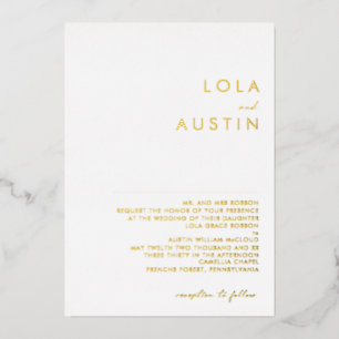 Modern minimalistisch   Gold Traditional Wedding R Folie Uitnodiging