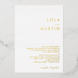 Modern minimalistisch | Gold Traditional Wedding R Folie Uitnodiging