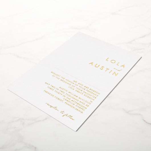 Modern minimalistisch | Gold Traditional Wedding R Folie Uitnodiging (Gedraaid)