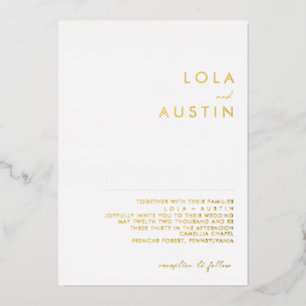 Modern minimalistisch   Gold Wedding Real Folie Uitnodiging