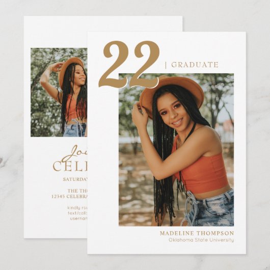 Modern minimalistisch Gold Year Photo Afstuderen Kaart (Voorkant / Achterkant)