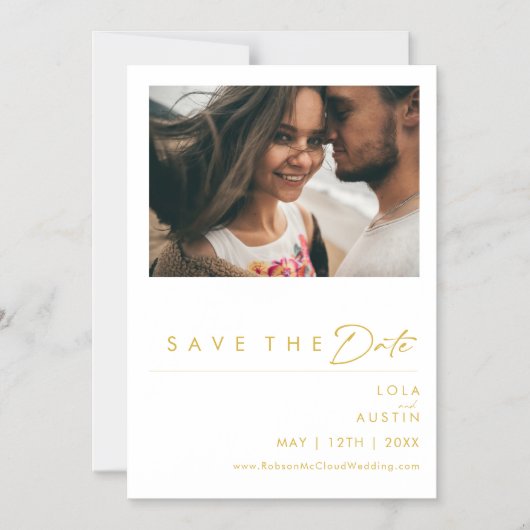 Modern minimalistisch goud bespaart de datum magne magnetische uitnodiging (Voorkant)