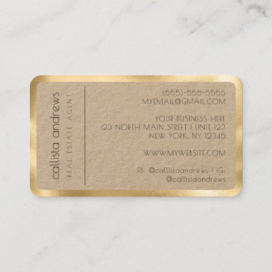 Modern minimalistisch goud border kraftpapier visitekaartje (Achterkant)