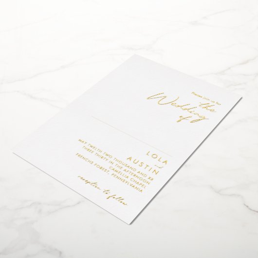 Modern minimalistisch | Goud het huwelijk van onro Folie Uitnodiging (Gedraaid)