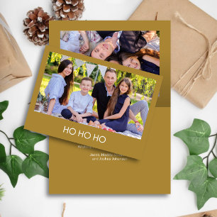 Modern Minimalistisch Goud "HO HO HO" Foto Feestdagen Kaart