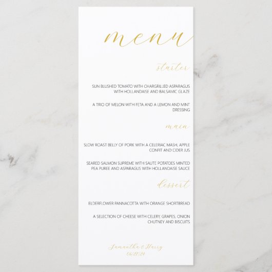 Modern & Minimalistisch Goud Script Bruiloft Flat  Menu (Voorkant)
