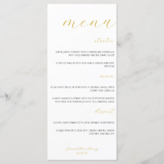 Modern & Minimalistisch Goud Script Bruiloft Flat Menu