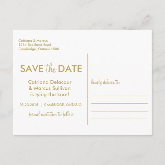 Modern minimalistisch goud sparen de Datum Briefka Aankondigingskaart (Achterkant)
