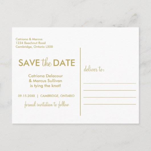 Modern minimalistisch goud sparen het Briefkaart v (Achterkant)