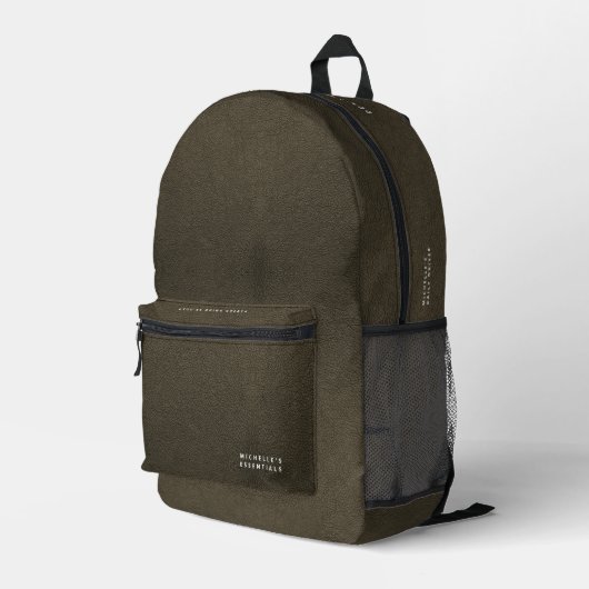 Modern minimalistisch goudbruin leer bedrukte rugzak (Achterkant Hoek Rechts)