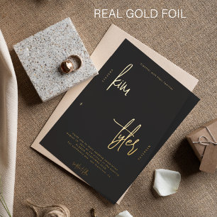 Modern minimalistisch gouden folie script zwarte b uitnodiging