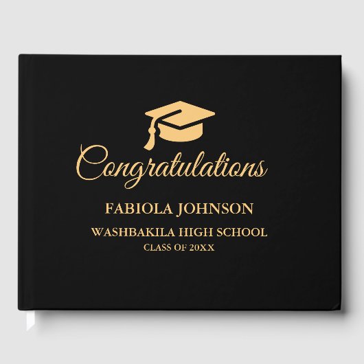 Modern minimalistisch gouden script Afstuderen Gastenboek (Voorkant)