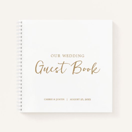 Modern minimalistisch gouden script bruiloft gaste notitieboek (Voorkant)