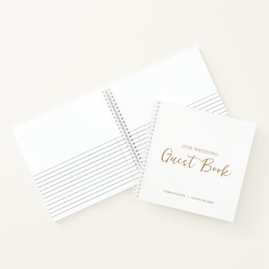 Modern minimalistisch gouden script bruiloft gaste notitieboek (Binnen)