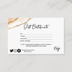 Modern minimalistisch goudglitter Gift-certificaat Visitekaartje