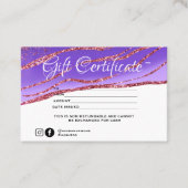 Modern minimalistisch goudglitter Gift-certificaat Visitekaartje (Voorkant)