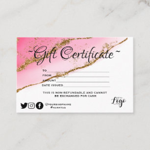 Modern minimalistisch goudglitter Gift-certificaat Visitekaartje