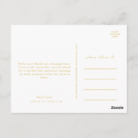 Modern minimalistisch goudhuwelijk Dank u Briefkaa Briefkaart (Achterkant)