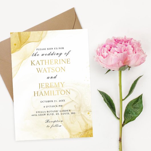 Modern minimalistisch goudhuwelijk folie uitnodiging