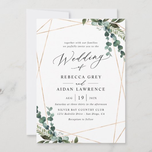 Modern minimalistisch goudhuwelijk kaart (Voorkant)