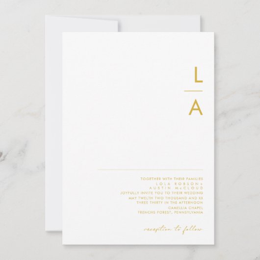 Modern minimalistisch goudlettermonogram huwelijk kaart (Voorkant)